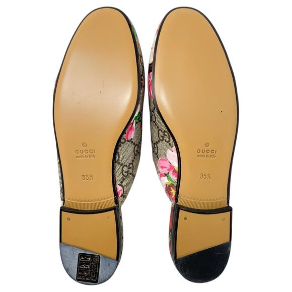 Gucci Princetown Pink Bloom Floral Print GG Monogram Canvas Loafers Mules Flats - Picture 10 of 12